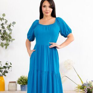 Plus Teal Off Shoulder Tiered Maxi Dress